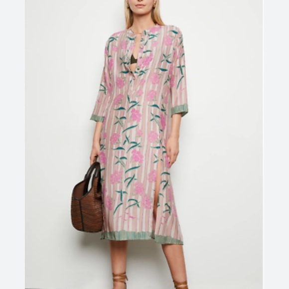 Natalie Martin Isobel Dress Chamomile Rose 100% Silk Pink Green - Picture 1 of 9